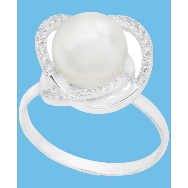 Silver-Tone Pavé & Imitation Pearl Statement Ring