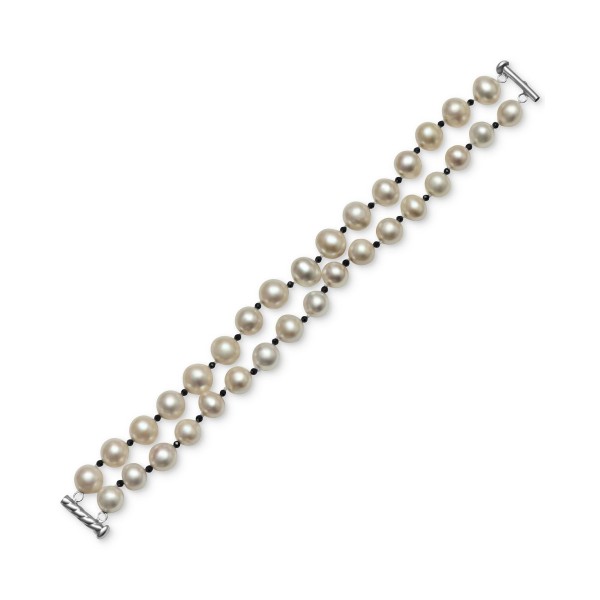 Cultured Freshwater Pearl (9mm) & Black Spinel (3-1/10 ct. t.w.) Double Strand Statement Bracelet