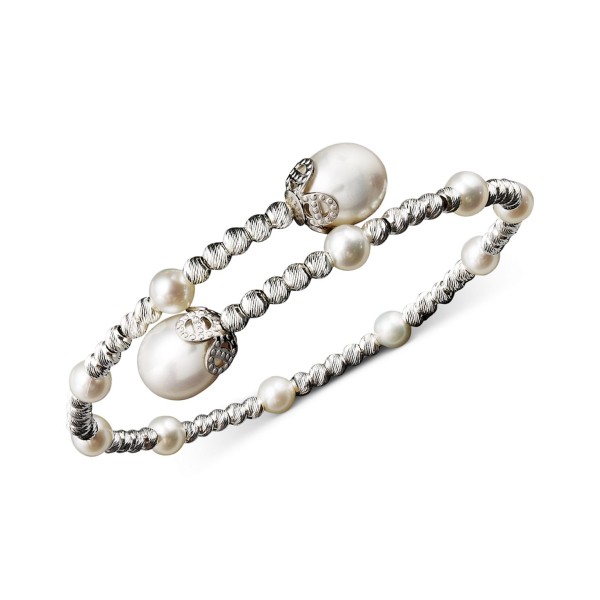 Pearl Bracelet, Sterling Silver Cultured Freshwater Pearl (4-1/2mm and 8-1/2mm) Sparkle Bead Cuff Bracelet