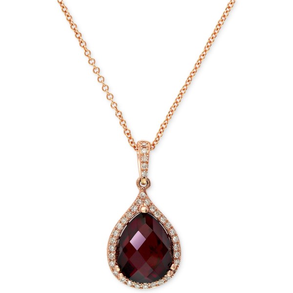 Garnet (4-1/5 ct. t.w.) and Diamond (1/8 ct. t.w.) Pear Pendant in 14k Rose Gold