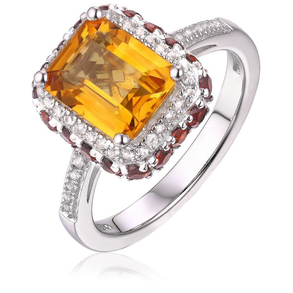 Citrine/Garnet (4 ct. t.w.) & White Topaz (1/5 ct. t.w.) Halo Ring in Sterling Silver