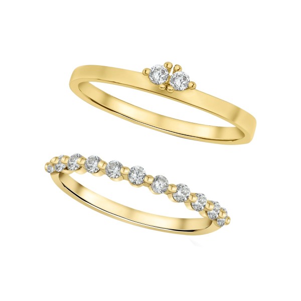 Cubic Zirconia 18K Gold-Plated 2-Piece Ring Set