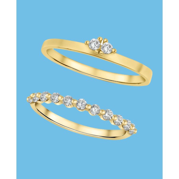 Cubic Zirconia 18K Gold-Plated 2-Piece Ring Set