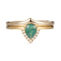 2-Pc. Set Emerald (5/8 ct. t.w.) & White Topaz (1/20 ct. t.w.) V Halo Ring & Fitted Band in Gold-Plated Sterling Silver