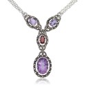 Amethyst (5-1/2 ct. t.w.) & Garnet (1 ct. t.w.) Marcasite Lariat 16