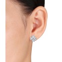 Blue Topaz Heart Flower Stud Earrings (4-2/5 ct. t.w.) Stud Earrings in Sterling Silver