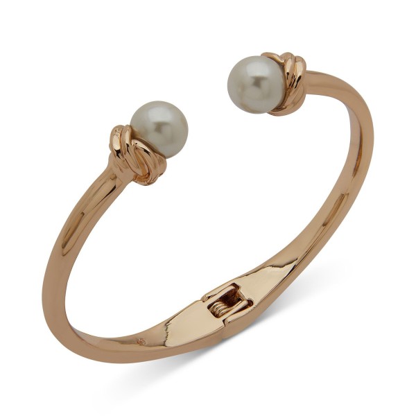 Gold-Tone Knot & Imitation Pearl Cuff Bracelet