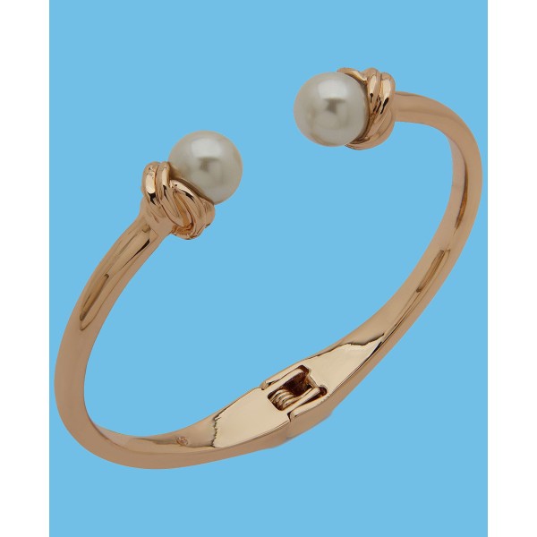 Gold-Tone Knot & Imitation Pearl Cuff Bracelet