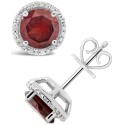 Round-cut Gemstone and Diamond (1/6 ct. t.w.) Stud Earrings in Sterling Silver