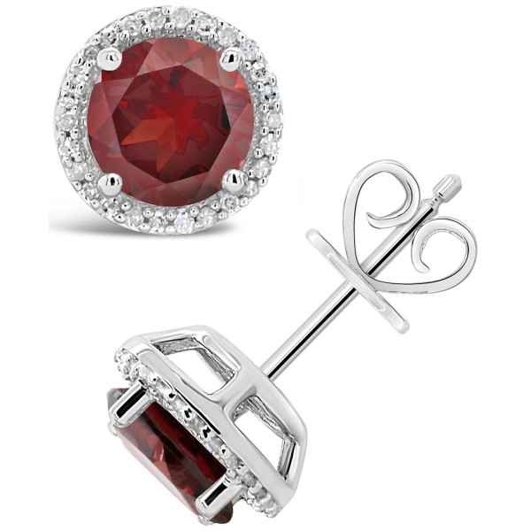 Round-cut Gemstone and Diamond (1/6 ct. t.w.) Stud Earrings in Sterling Silver