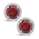 Round-cut Gemstone and Diamond (1/6 ct. t.w.) Stud Earrings in Sterling Silver