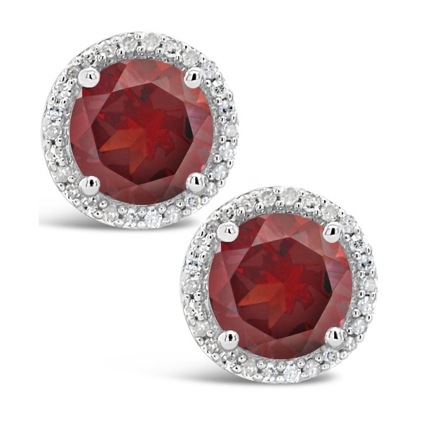 Round-cut Gemstone and Diamond (1/6 ct. t.w.) Stud Earrings in Sterling Silver