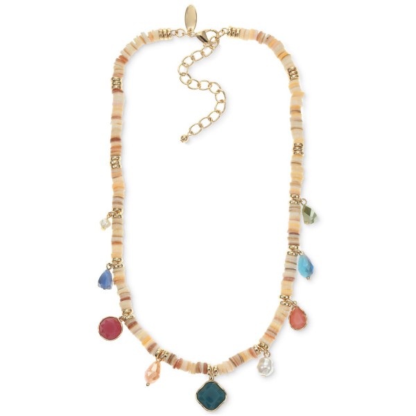 Gold-Tone Mixed Charm Beaded Statement Necklace, 17