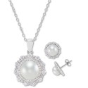 Cubic Zirconia Pendant Necklace & Matching Stud Earrings in Sterling Silver