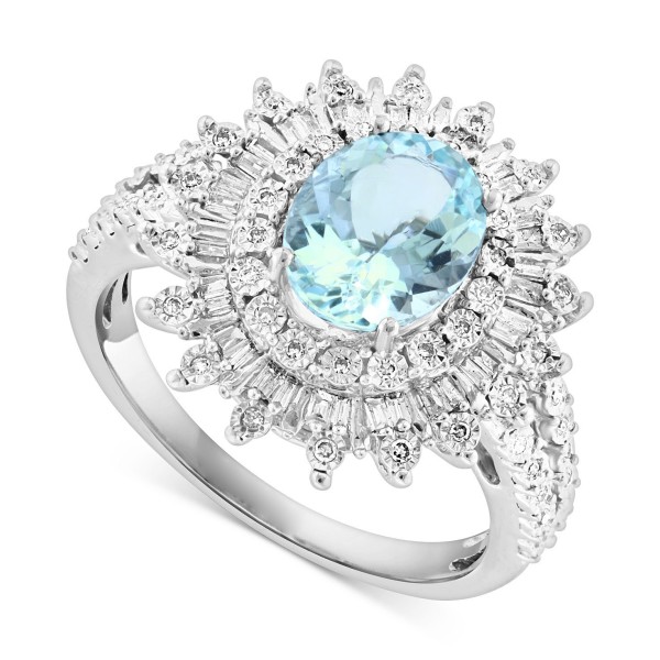 Aquamarine (1-5/8 ct. t.w.) & Diamond (1/4 ct. t.w.) Sunburst Halo Ring in 14k White Gold