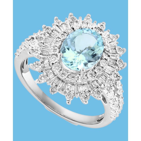 Aquamarine (1-5/8 ct. t.w.) & Diamond (1/4 ct. t.w.) Sunburst Halo Ring in 14k White Gold