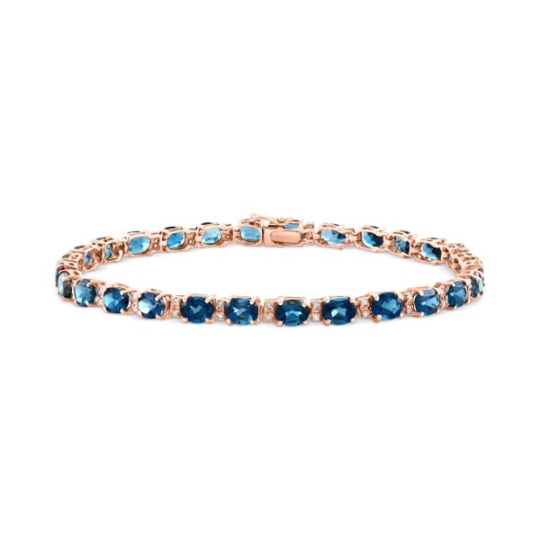 Blue Topaz (13-1/3 ct. t.w.) & Diamond (1/4 ct. t.w.) Tennis Bracelet in 14k Rose Gold