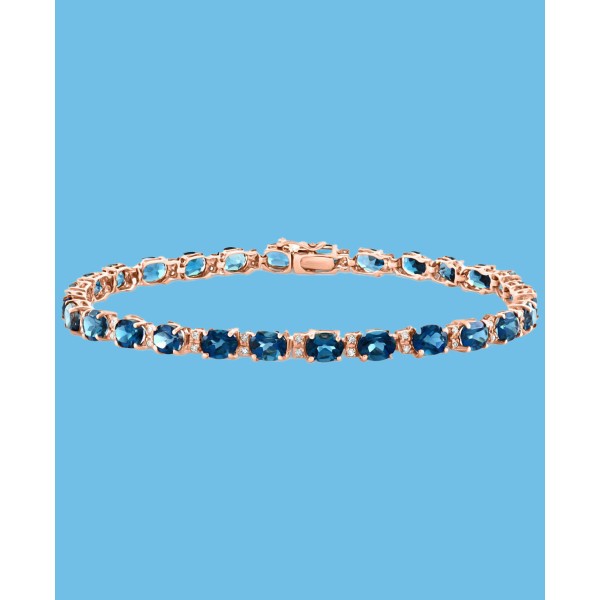 Blue Topaz (13-1/3 ct. t.w.) & Diamond (1/4 ct. t.w.) Tennis Bracelet in 14k Rose Gold