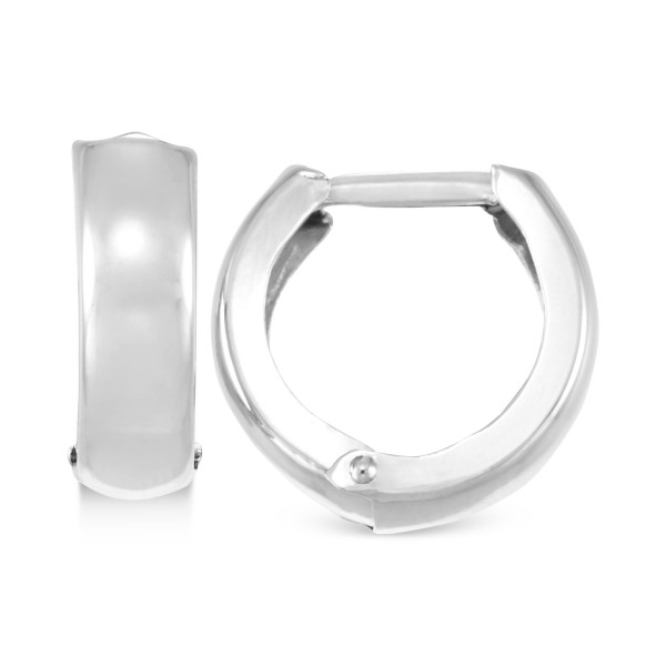 Polished Wide Huggy Hoop Earrings in 10k White Gold