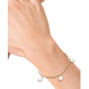 Freshwater Pearl (7mm) Dangle Heart Link Chain Bracelet in 14k Gold-Plated Sterling Silver