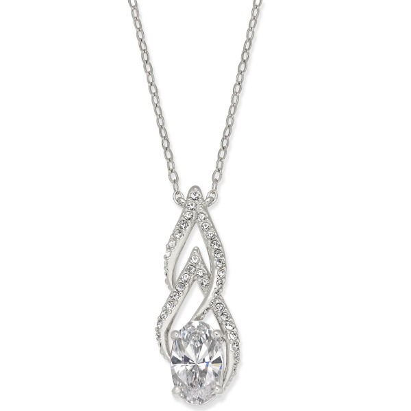 Silver-Tone Cubic Zirconia Pendant Necklace