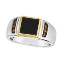 Men's Onyx & Chocolate Diamond (1/6 ct. t.w.) Ring in Sterling Silver & 14k Gold