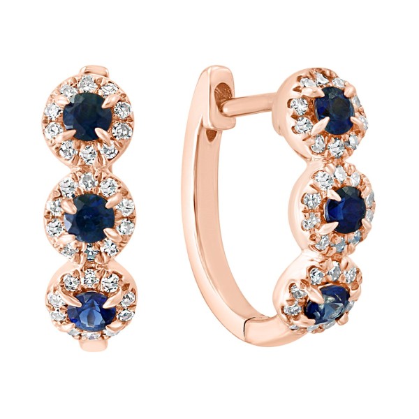 Sapphire (1/3 ct. t.w.) & Diamond (1/5 ct. t.w.) Oval Hoop Earrings in 14k Rose Gold