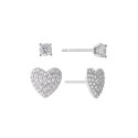 2-Pair Cubic Zirconia Pave Heart Stud Earrings Set