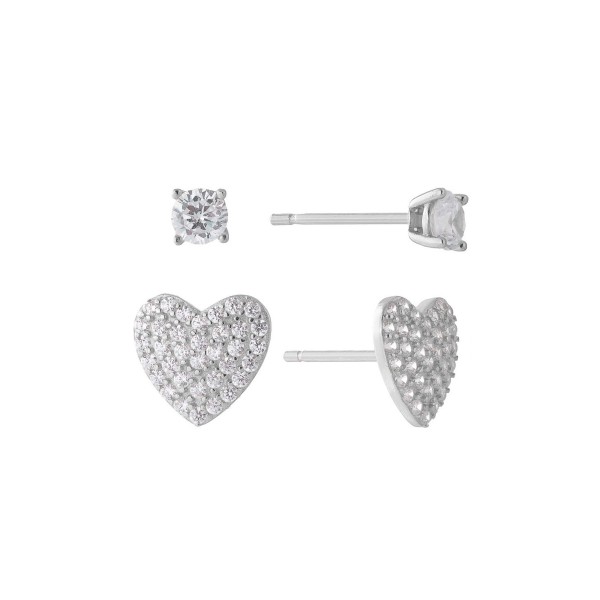 2-Pair Cubic Zirconia Pave Heart Stud Earrings Set