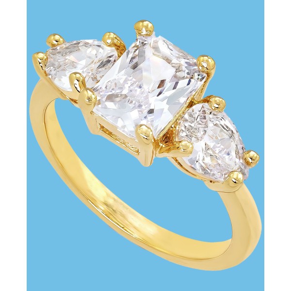 Gold-Tone Crystal Triple-Stone Ring