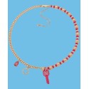 Gold-Tone Crystal, Logo & Pink Key Charm Collar Necklace, 16