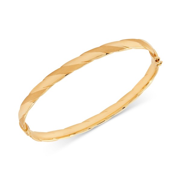 Polished & Textured Bangle Bracelet in 10k Gold