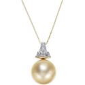 Cultured Golden South Sea Pearl (12mm) and Diamond (1/8 ct. t.w.) Pendant Necklace in 14k Gold