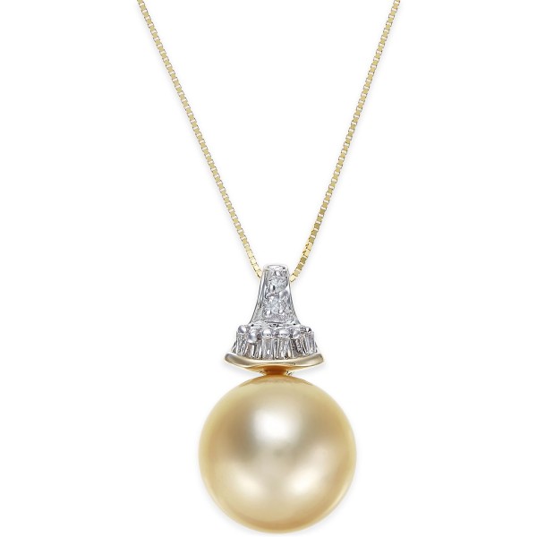 Cultured Golden South Sea Pearl (12mm) and Diamond (1/8 ct. t.w.) Pendant Necklace in 14k Gold