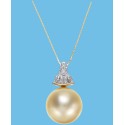 Cultured Golden South Sea Pearl (12mm) and Diamond (1/8 ct. t.w.) Pendant Necklace in 14k Gold