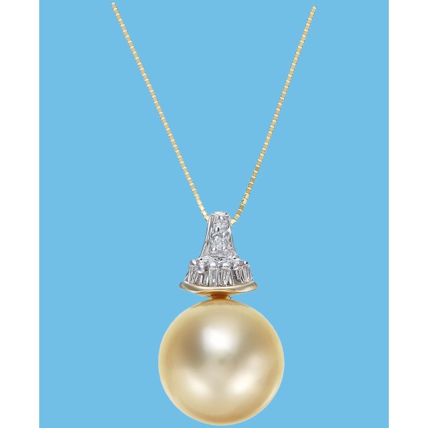 Cultured Golden South Sea Pearl (12mm) and Diamond (1/8 ct. t.w.) Pendant Necklace in 14k Gold