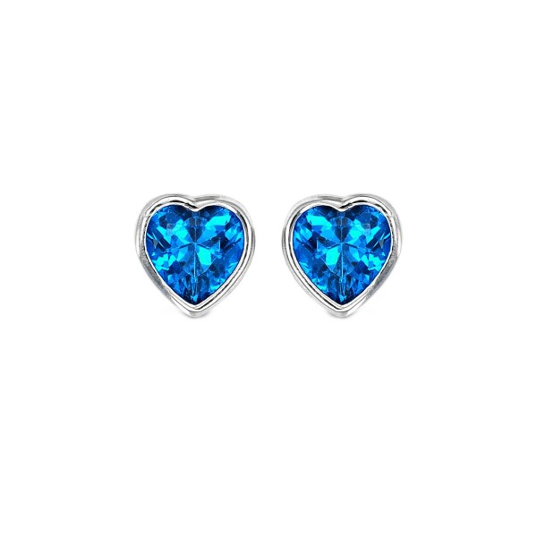 Heart Bezel Stud Earrings in Sterling Silver with Tanzanite