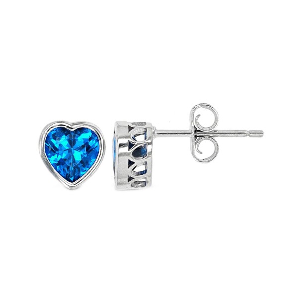 Heart Bezel Stud Earrings in Sterling Silver with Tanzanite