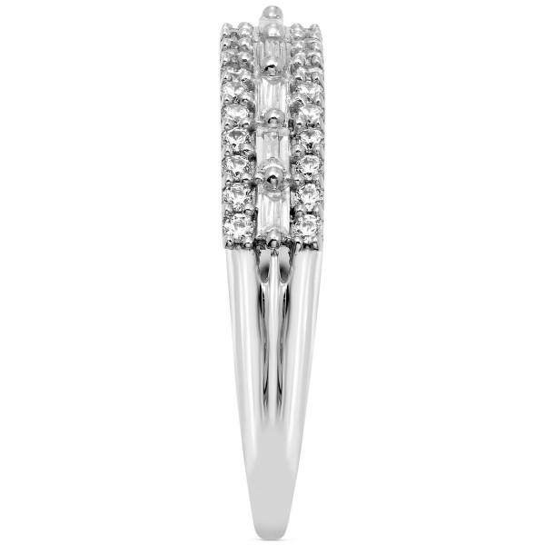 Diamond Baguette & Round Triple Row Band (3/8 ct. t.w.) in 14k White Gold