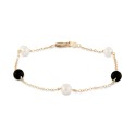 Cultured Freshwater Pearl (5mm) & Onyx (5mm) Chain Bracelet in 14k Gold