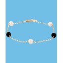 Cultured Freshwater Pearl (5mm) & Onyx (5mm) Chain Bracelet in 14k Gold