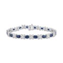 Sapphire (9-1/2 ct. t.w.) & Diamond (1 ct. t.w.) Oval & Flower Link Bracelet in 14k White Gold