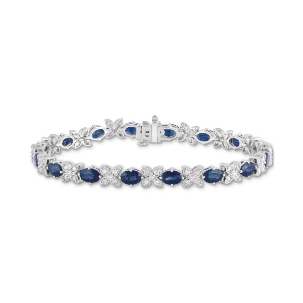 Sapphire (9-1/2 ct. t.w.) & Diamond (1 ct. t.w.) Oval & Flower Link Bracelet in 14k White Gold