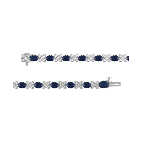 Sapphire (9-1/2 ct. t.w.) & Diamond (1 ct. t.w.) Oval & Flower Link Bracelet in 14k White Gold