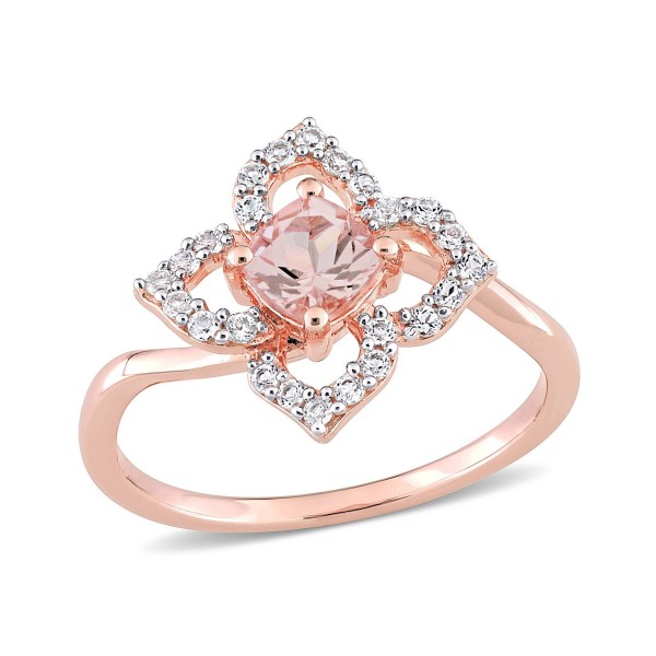 Morganite (1/2 ct. t.w.) and White Topaz (1/4 ct. t.w.) Rose Gold Plated Silver, Floral Ring