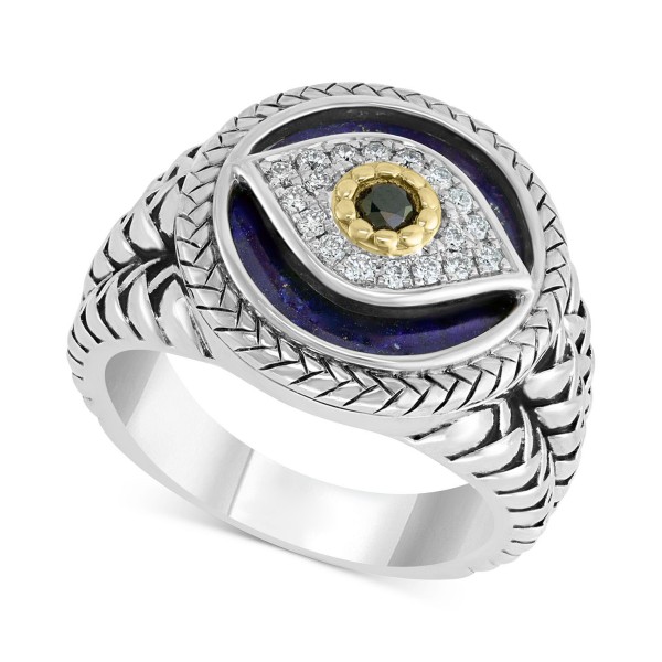 Men's Multi-Gemstone & Diamond (1/10 ct. t.w.) Ring in Sterling Silver & 14k Gold