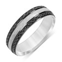 Men's Carved Two-Tone Wedding Band in Sterling Silver & Black Rhodium-Plate