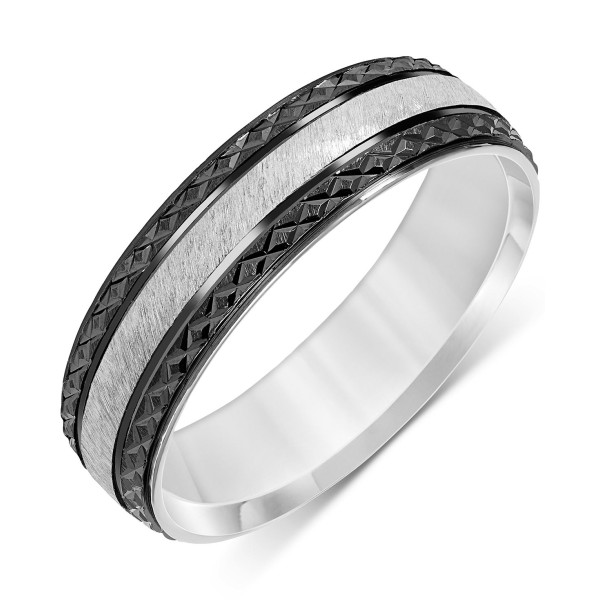 Men's Carved Two-Tone Wedding Band in Sterling Silver & Black Rhodium-Plate