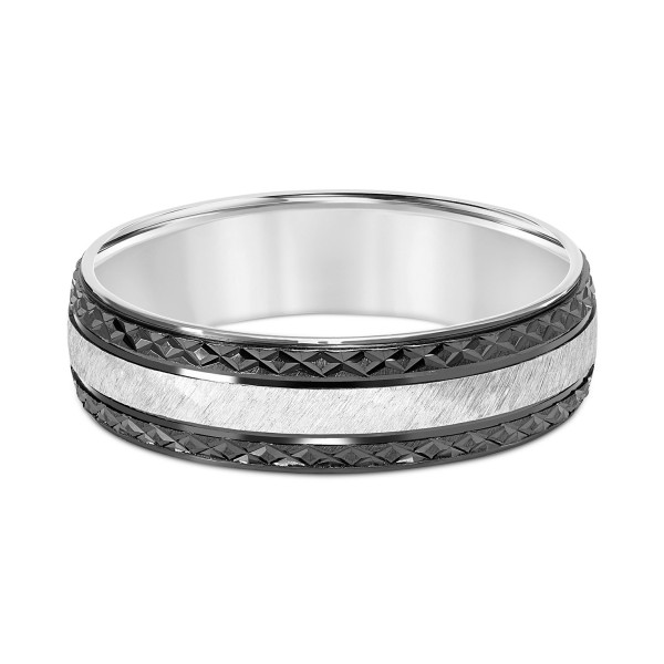 Men's Carved Two-Tone Wedding Band in Sterling Silver & Black Rhodium-Plate