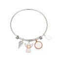 14K Rose Gold Flash-Plated Brass Mother of Pearl and Crystal Multi Charm Bangle Bracelet